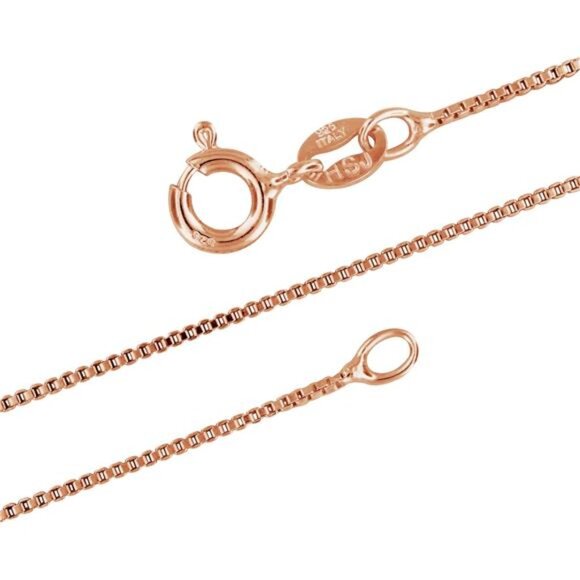 Rose Gold Box Chain Necklace 14K Plated Sterling Silver Thin Dainty Jewelry - Picture 1 of 6